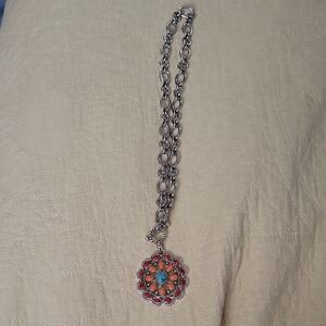 Elegant Silver and Red Pendant Necklace